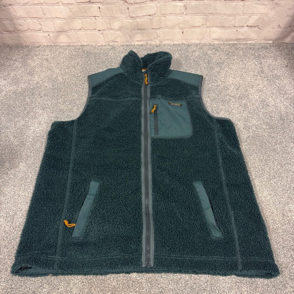 LL Bean Hi-Pile Deep Zip Pocket Fleece Sherpa Full Zip Vest Green Men's XL-Tall